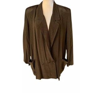 Vintage AKF New York Blazer Shoulder Pads & Pockets Size 16 1980s Classics Olive